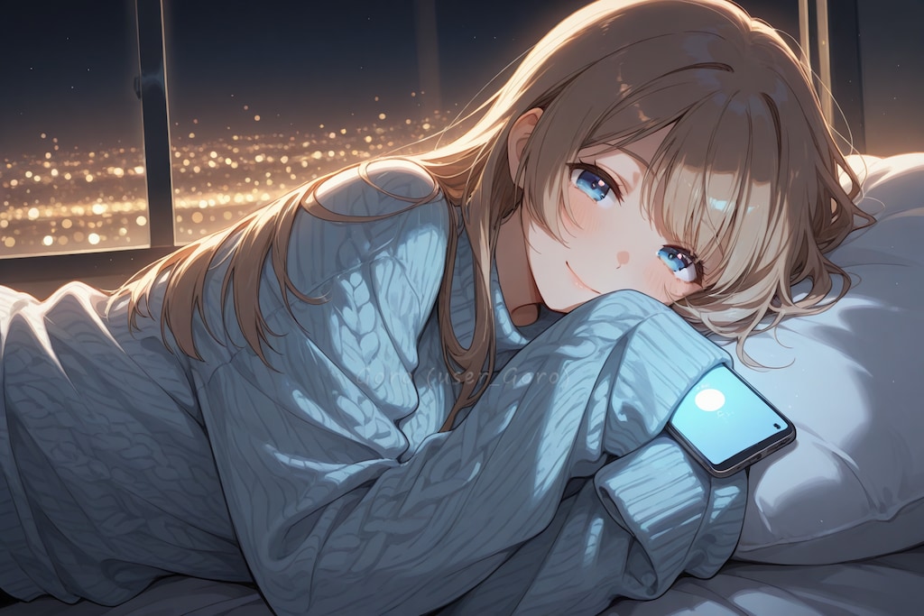 ベッドでスマホ、寒い夜