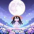 紫陽花と黒髪ちゃん 2枚目