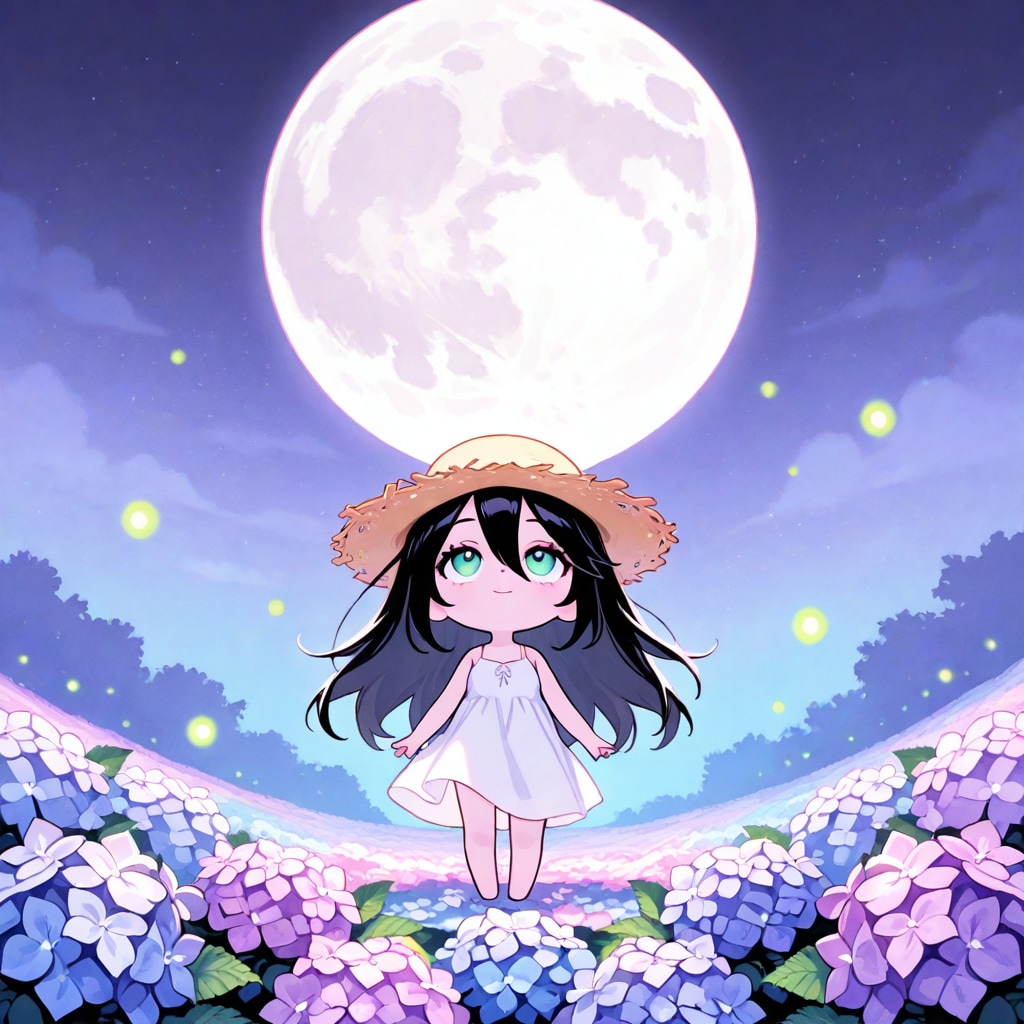 紫陽花と黒髪ちゃん