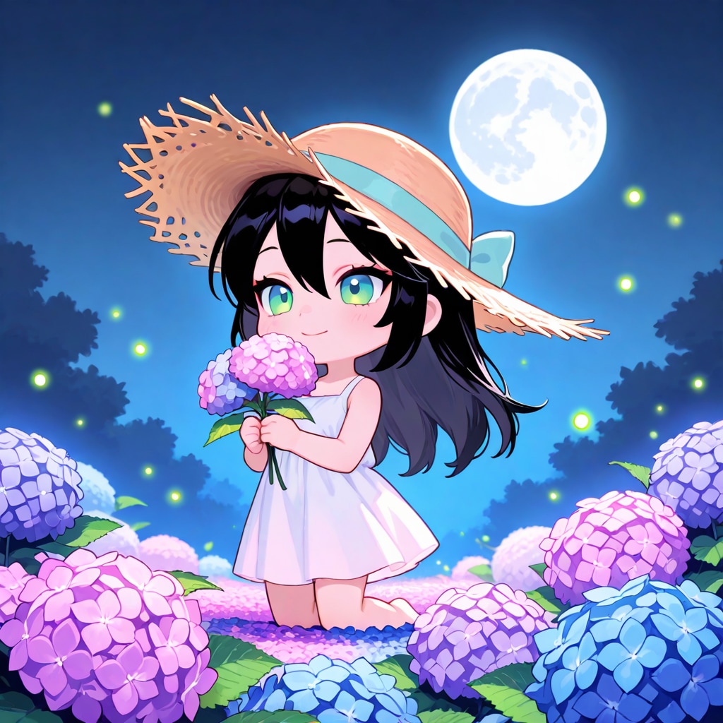 紫陽花と黒髪ちゃん