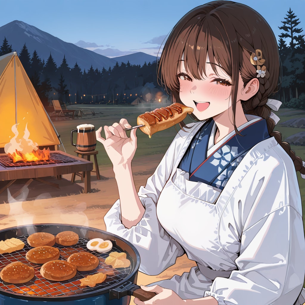 キャンプでも割烹着？