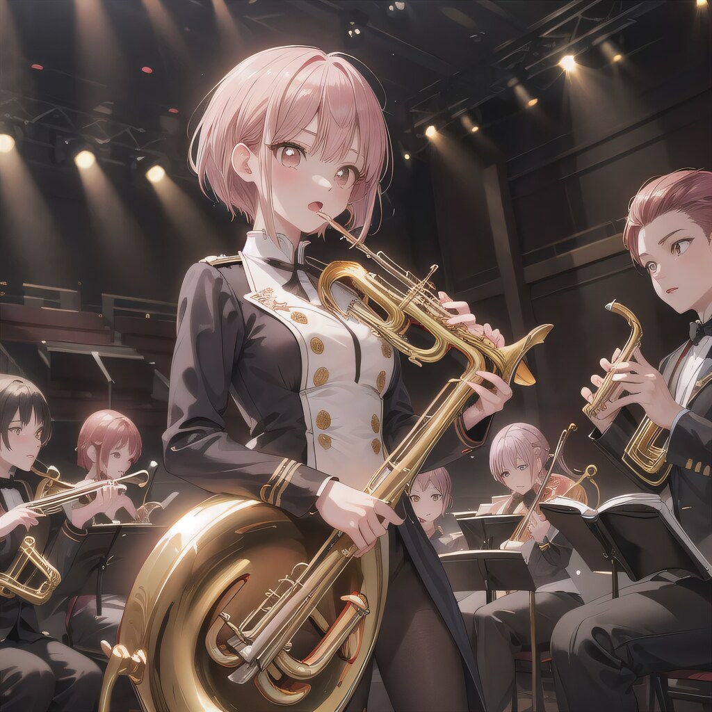 ピンク髪ボブでブラスバンドの少女３