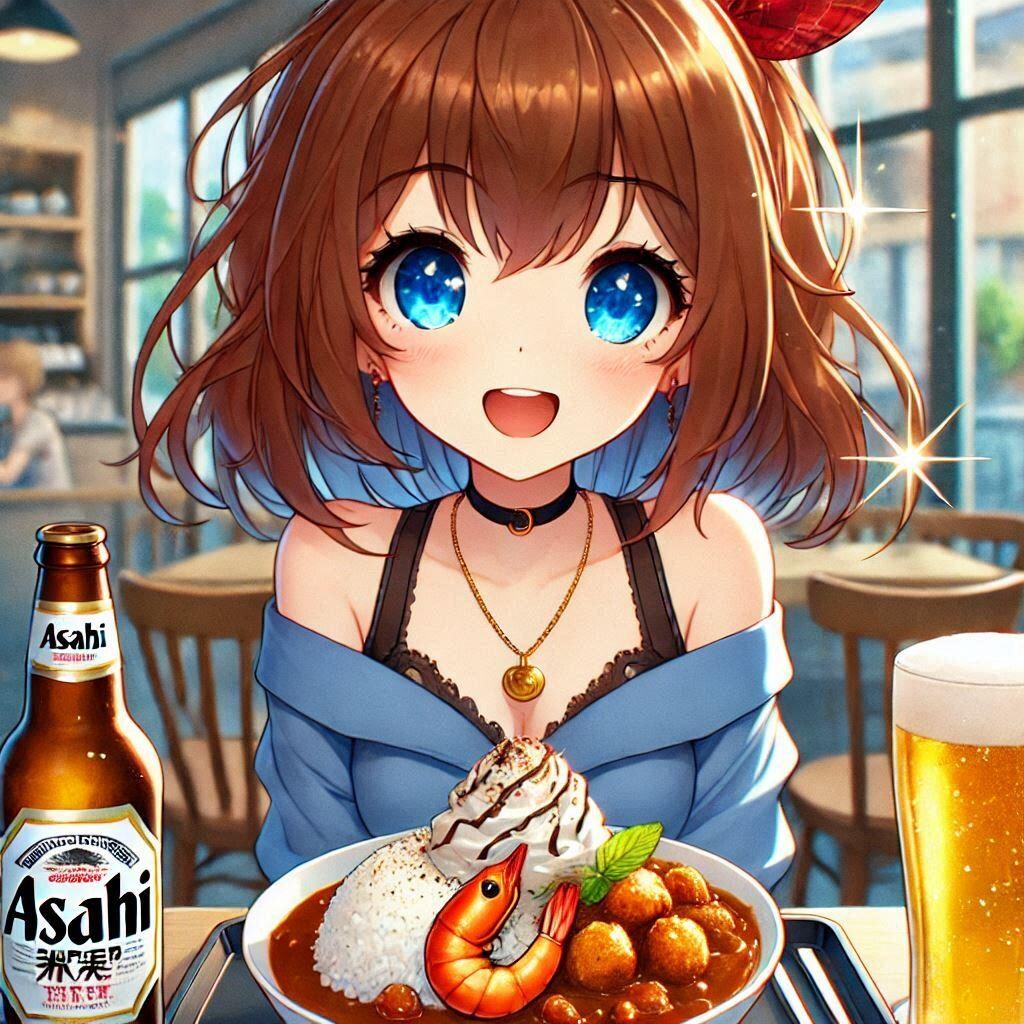 炒飯カレーチョコレートパフェを食べる女の子