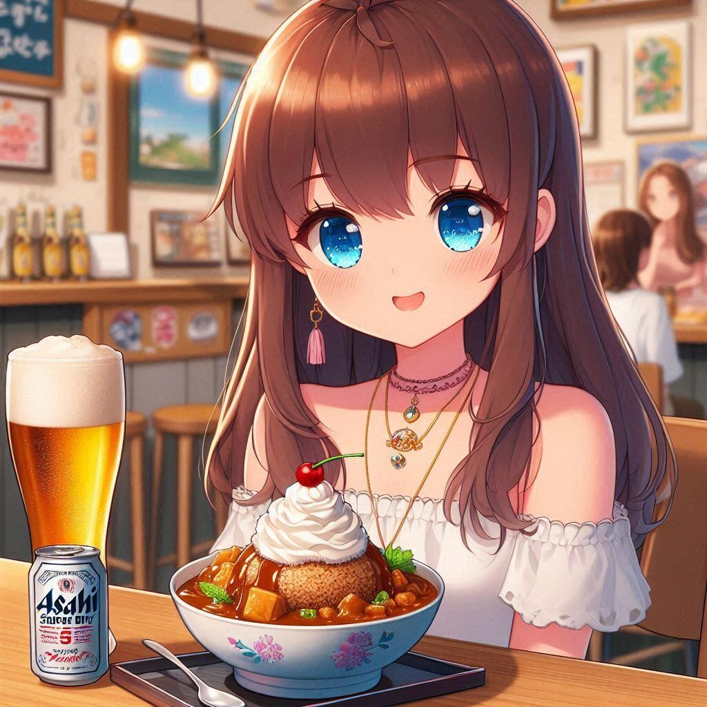 炒飯カレーチョコレートパフェを食べる女の子