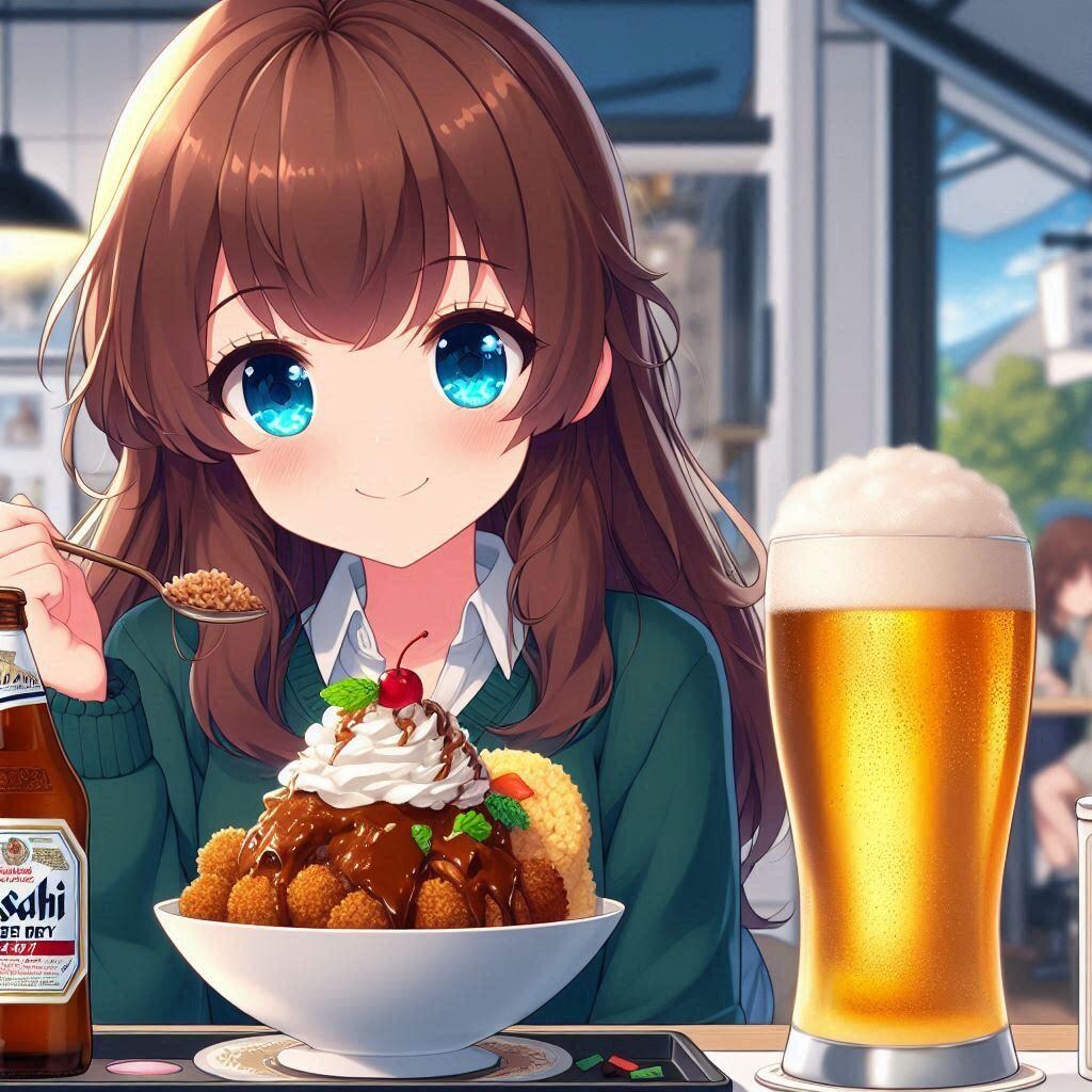 炒飯カレーチョコレートパフェを食べる女の子