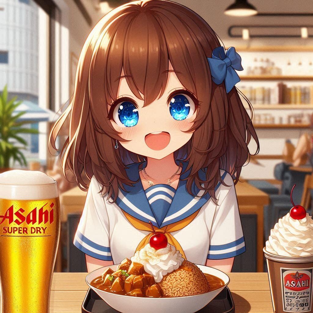 炒飯カレーチョコレートパフェを食べる女の子