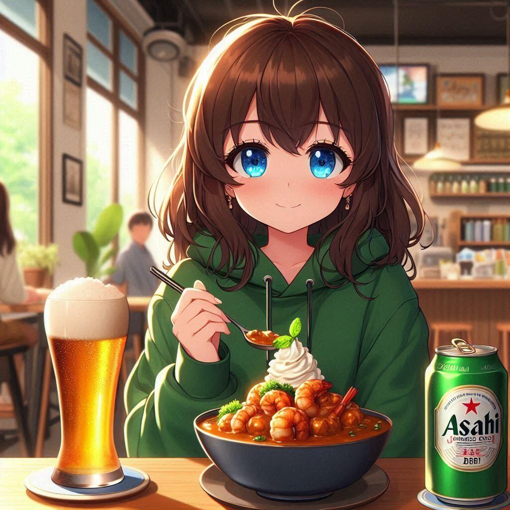 炒飯カレーチョコレートパフェを食べる女の子