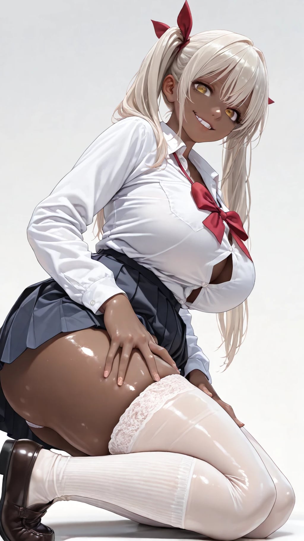 黒ギャルJKちゃん膝をつく