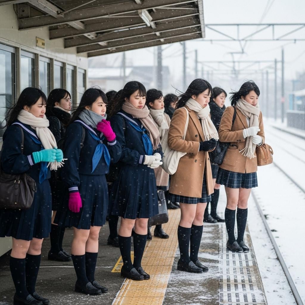 大雪の女子校前電停