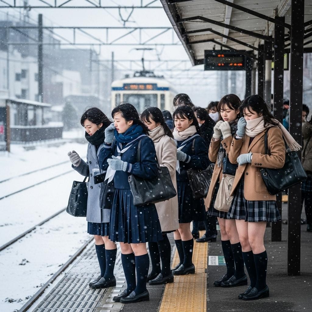 大雪の女子校前電停