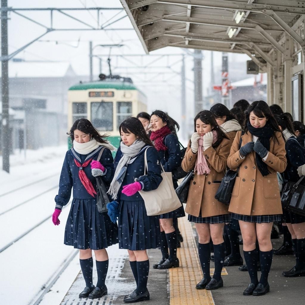 大雪の女子校前電停