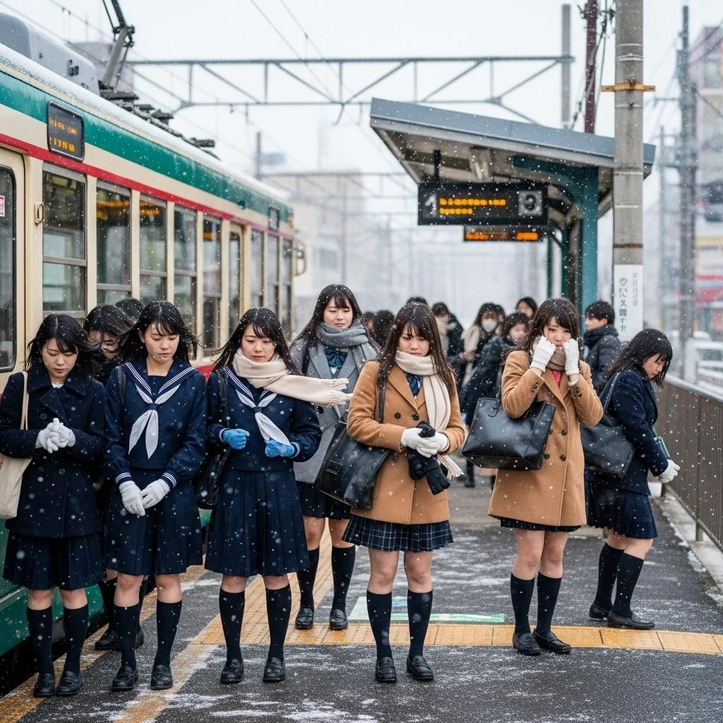 大雪の女子校前電停