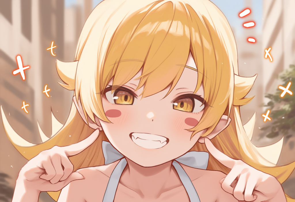 V4フル版　化物語　忍野 忍　指で頬をつつく