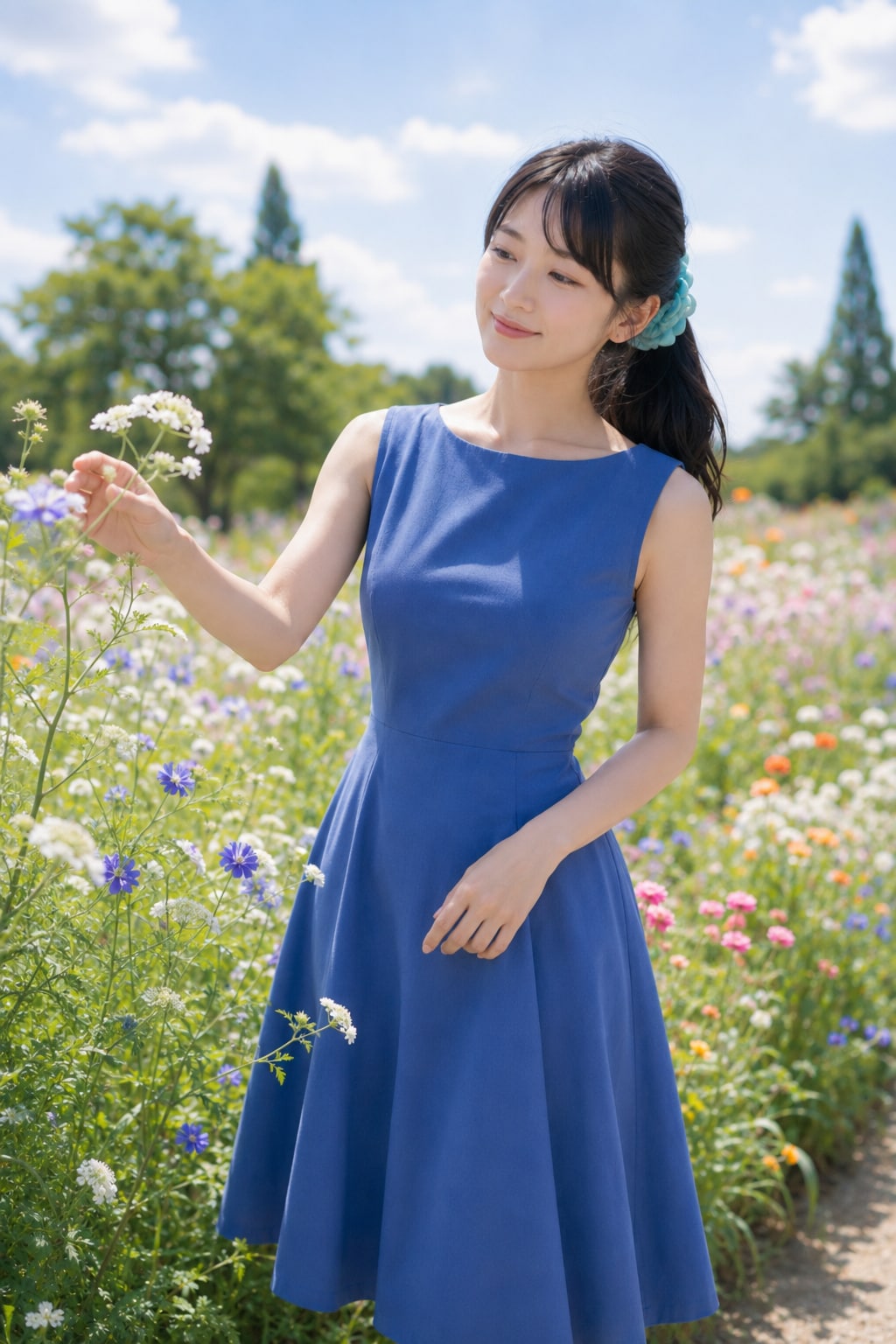サックスブルーと花々
