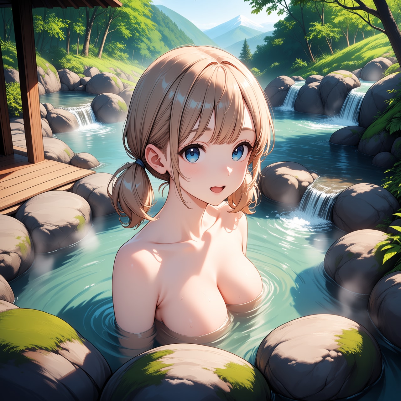 お兄さん、一緒に温泉入りましょ……ほら、キモチいいですよ！