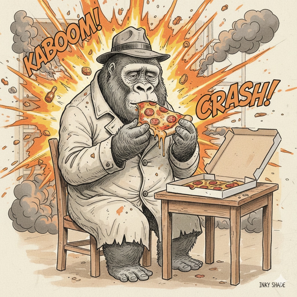 センチメンタルゴリラ、ピザを食べる。（爆発アリ） | の人気AIイラスト・グラビア