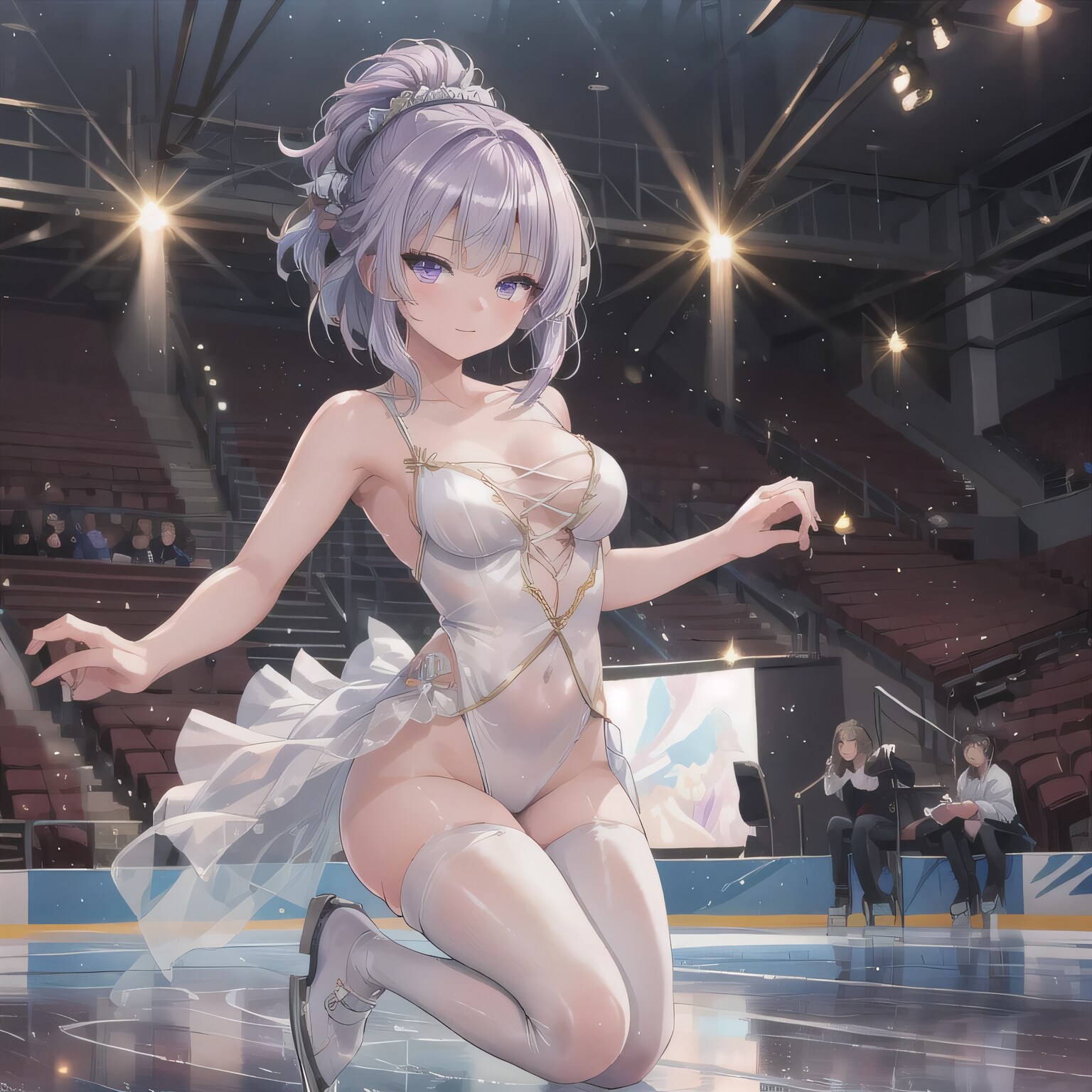 銀髪ポニテでアイススケートの少女２ | の人気AIイラスト・グラビア