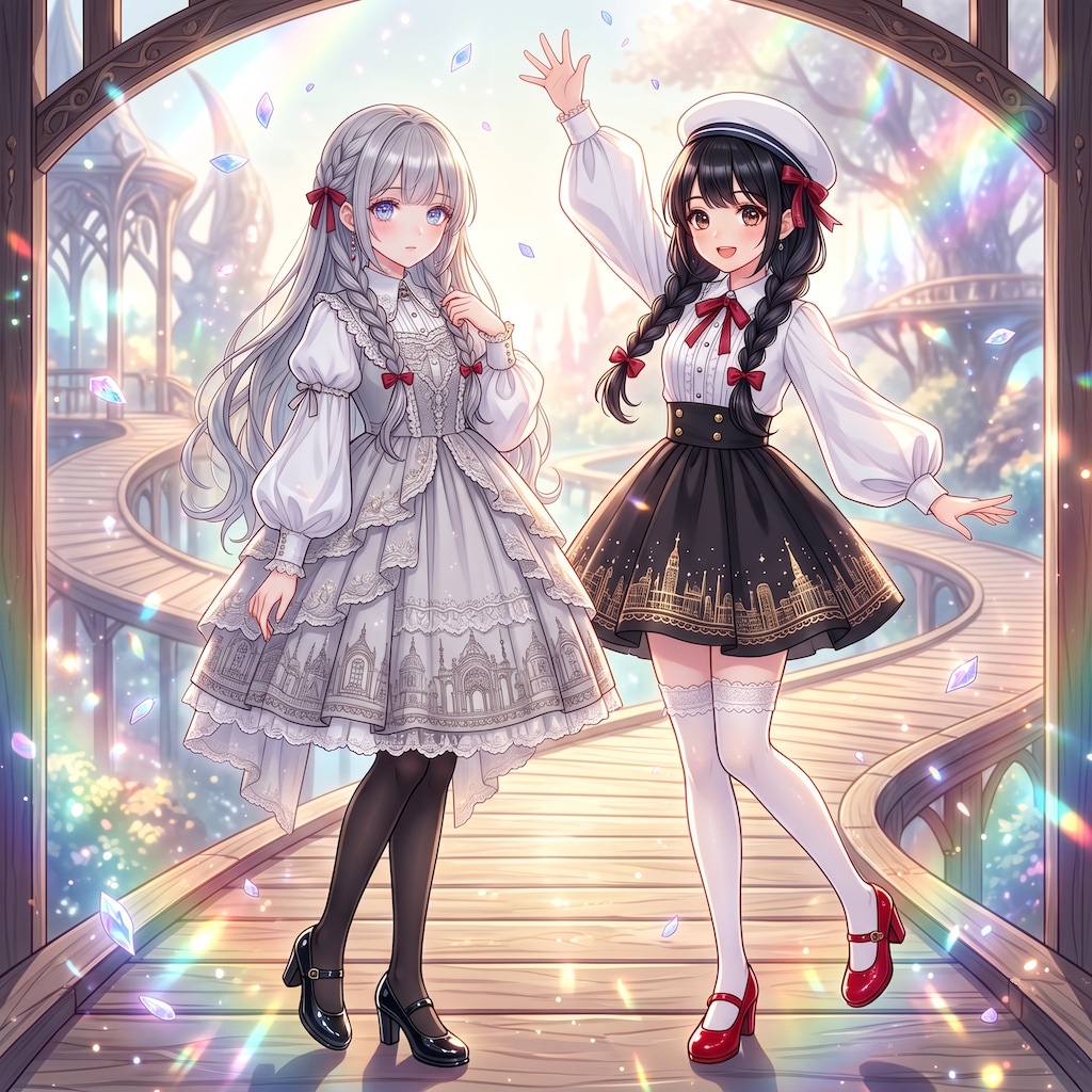 陽光の街路に舞う双影