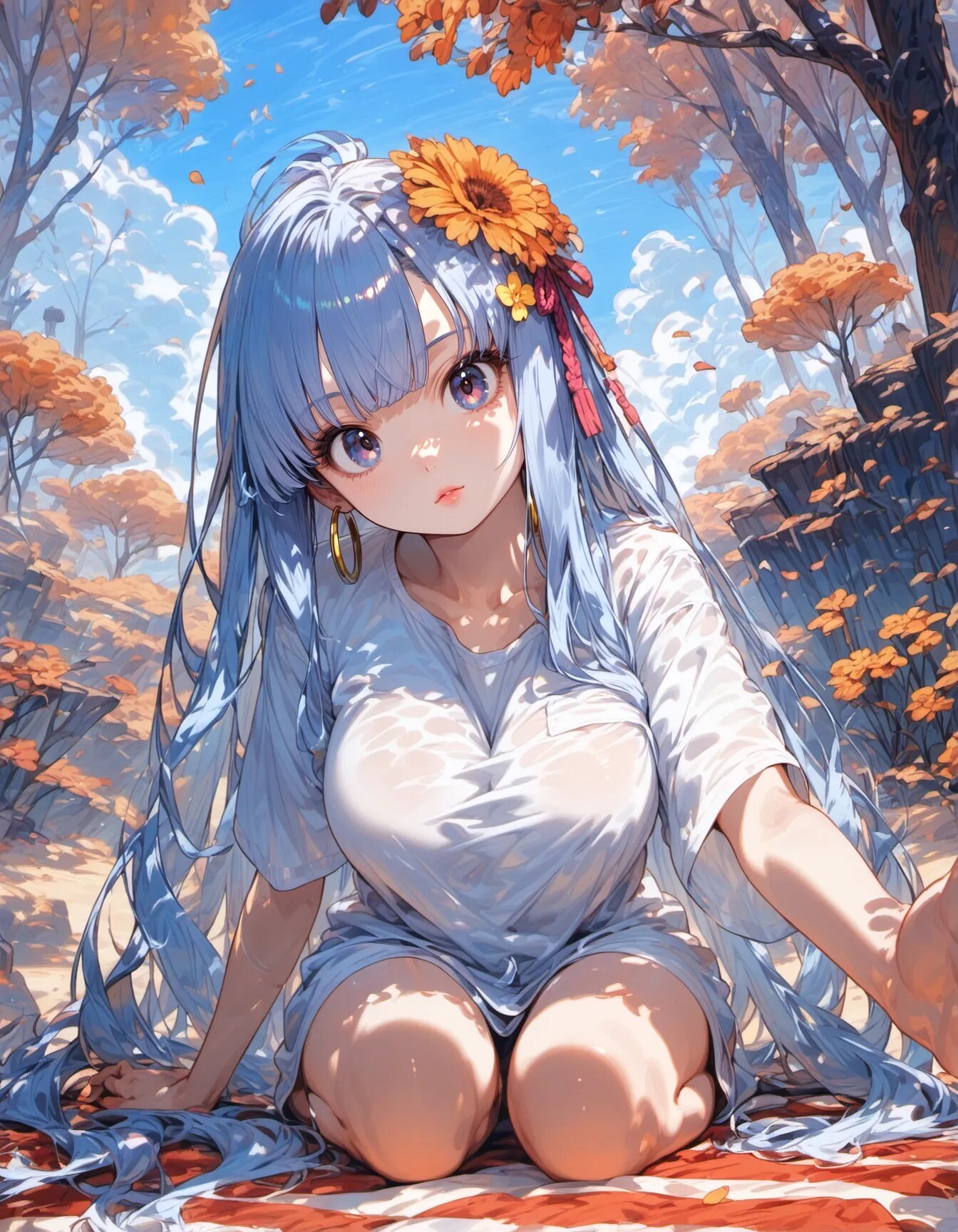 Blue Hair on an Autumn Picnic | の人気AIイラスト・グラビア