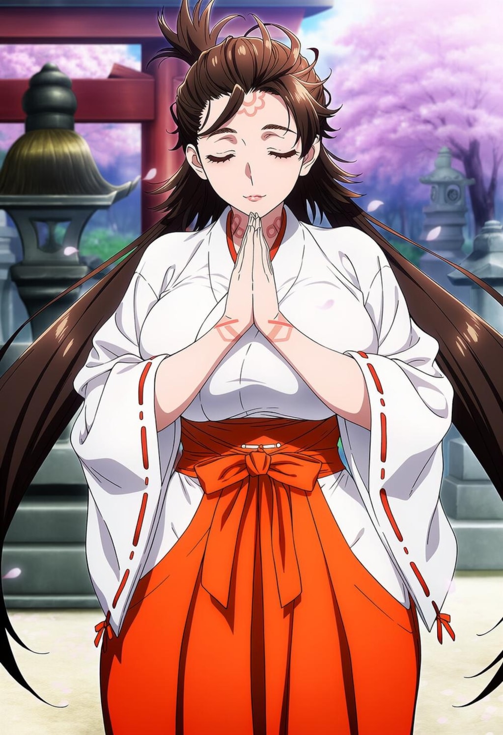 働く春の神社巫女コスプレ人妻