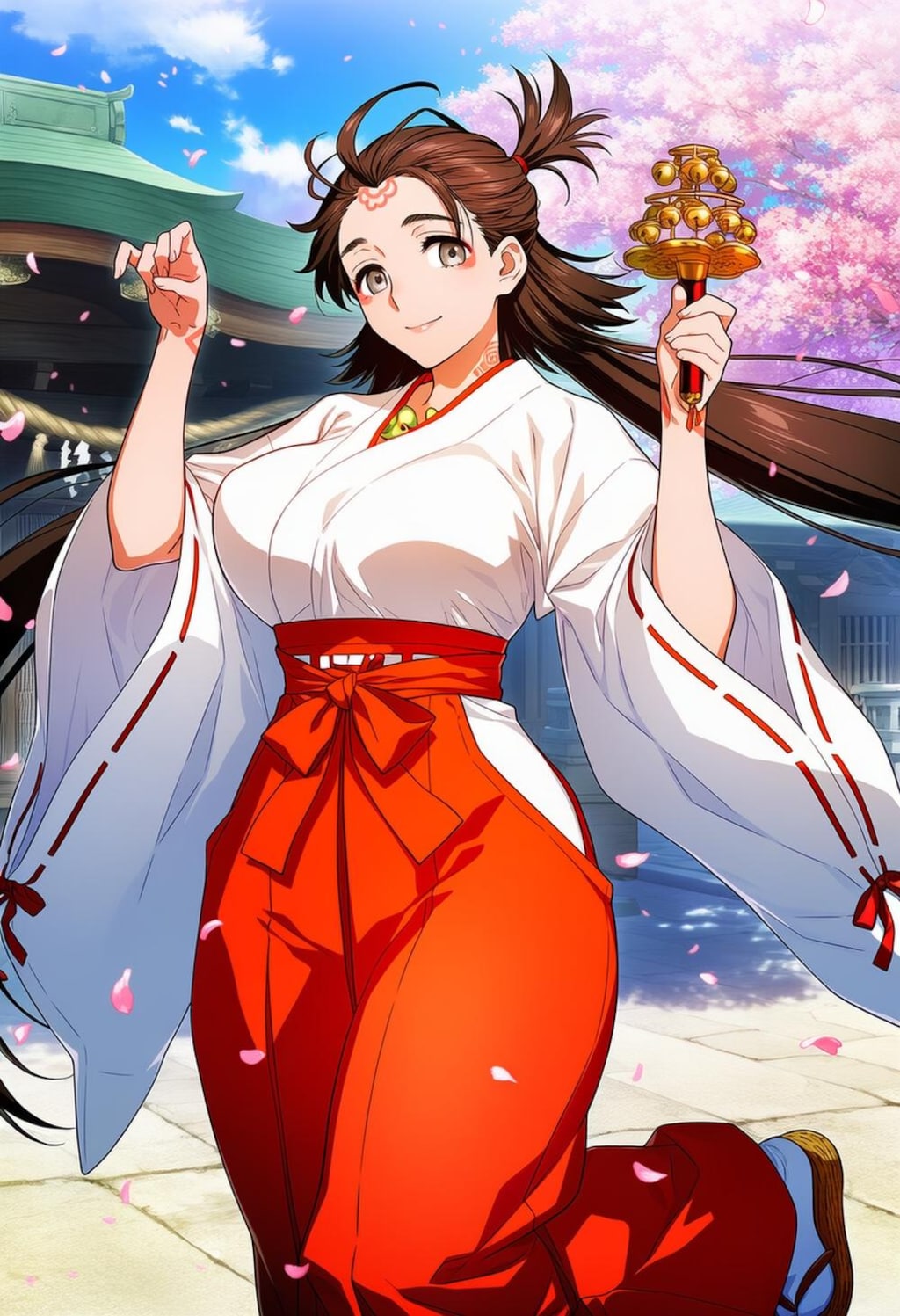 働く春の神社巫女コスプレ人妻