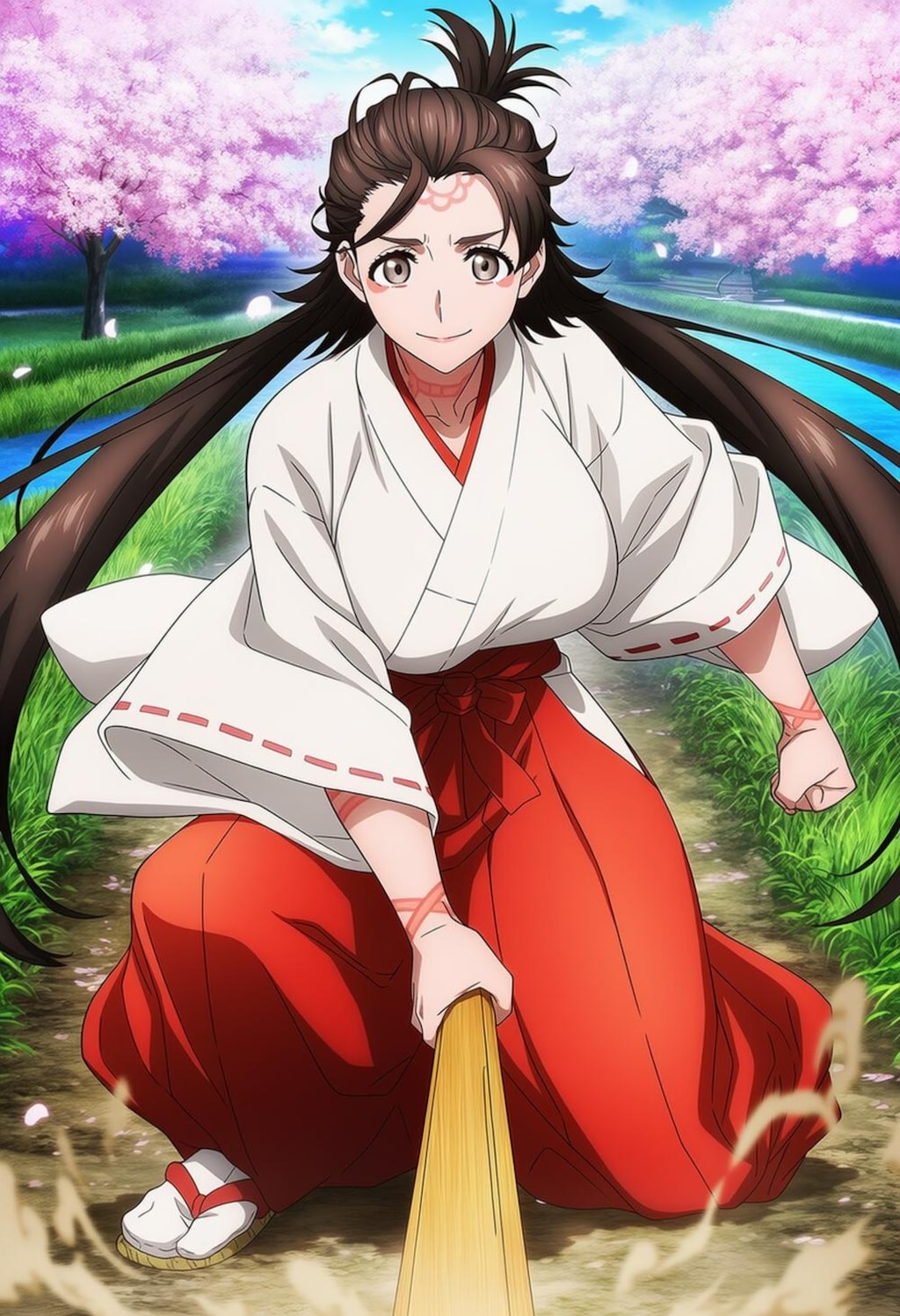 働く春の神社巫女コスプレ人妻