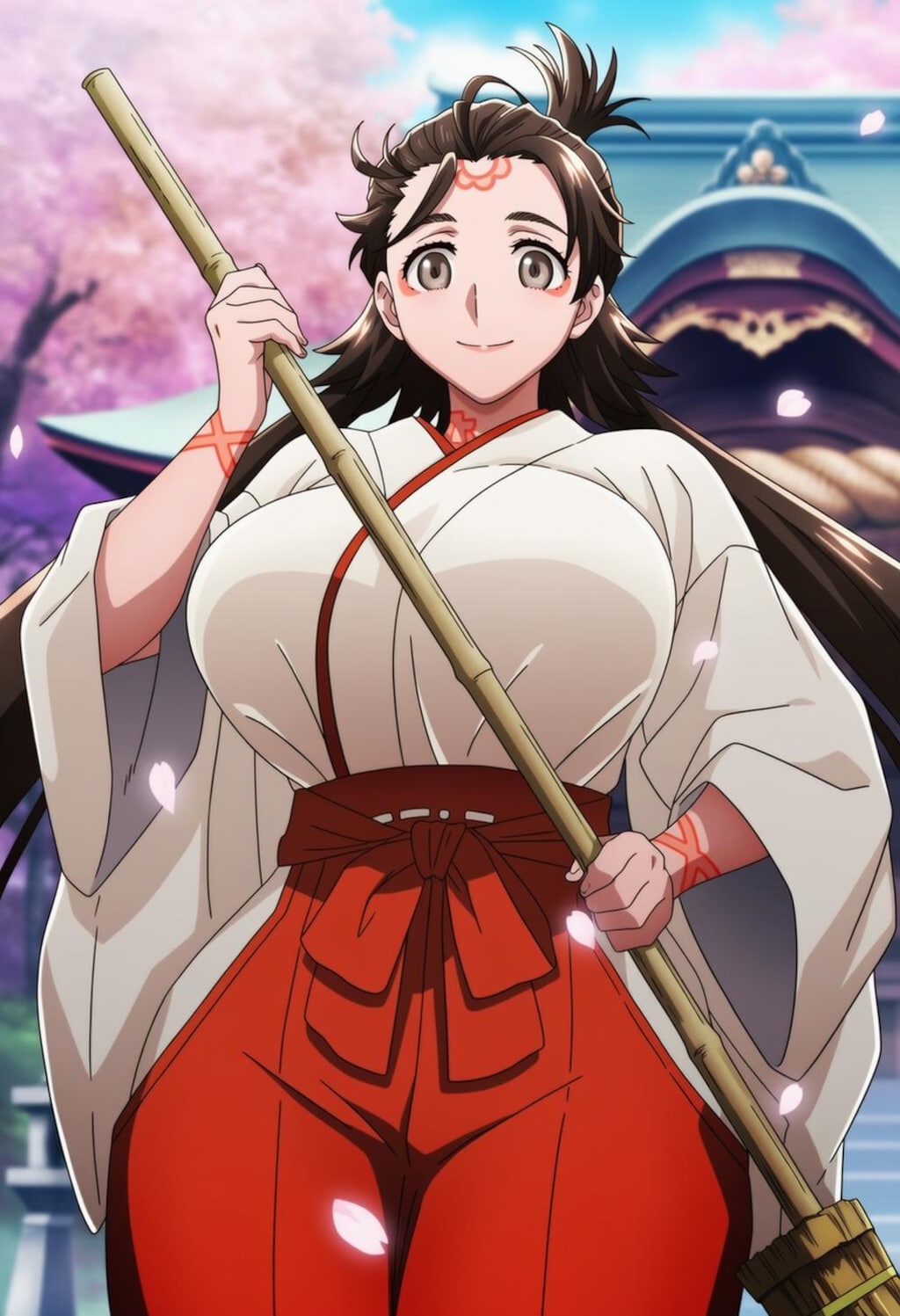 働く春の神社巫女コスプレ人妻