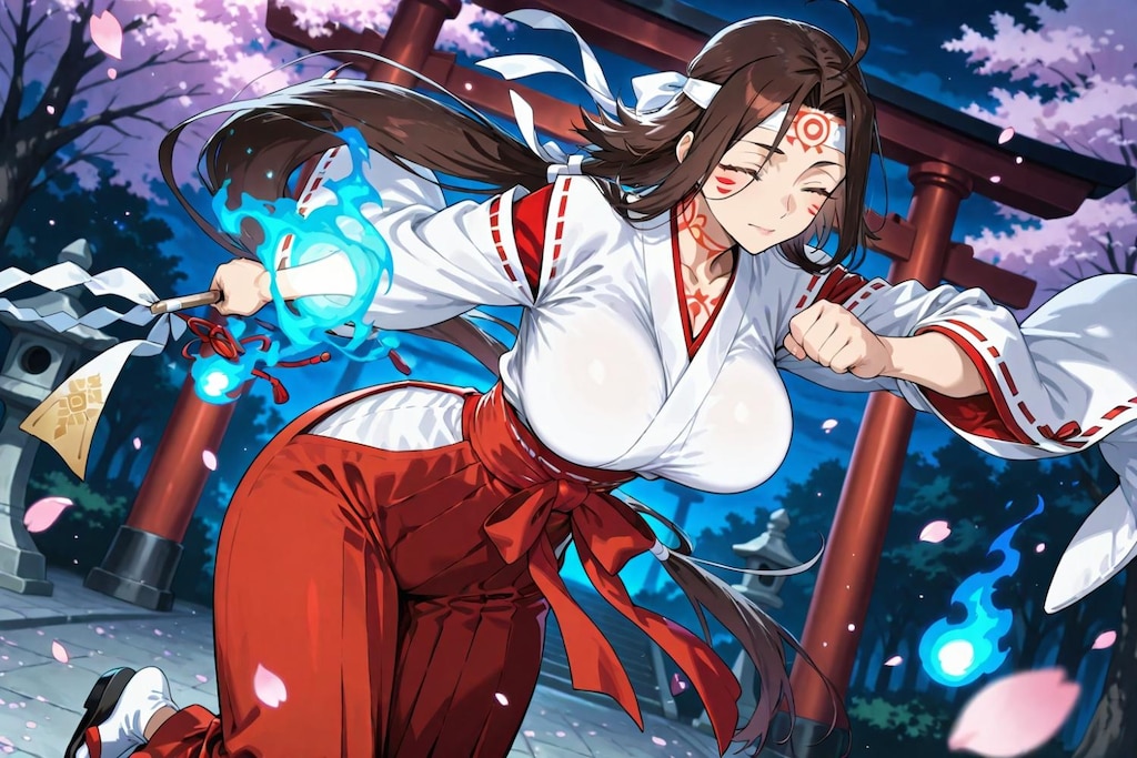 働く春の神社巫女コスプレ人妻