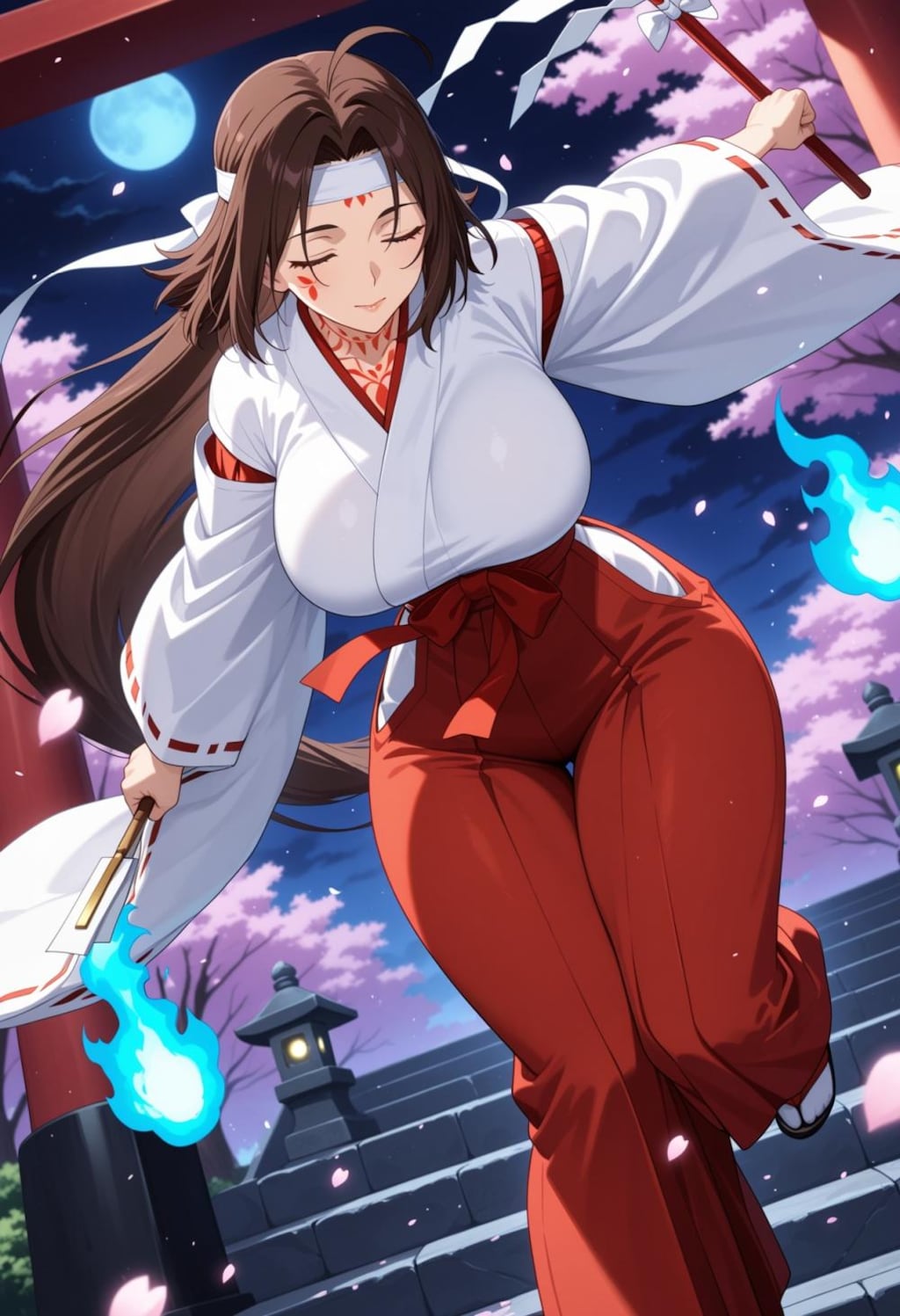 働く春の神社巫女コスプレ人妻