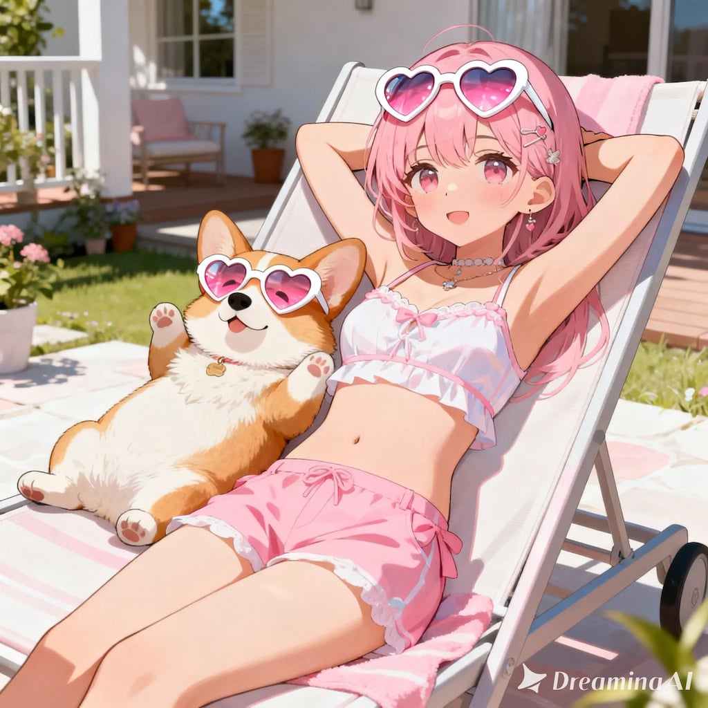 コーギーと日光浴