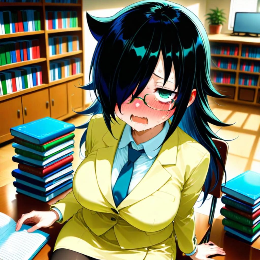 泣く読書教師コスプレ人妻