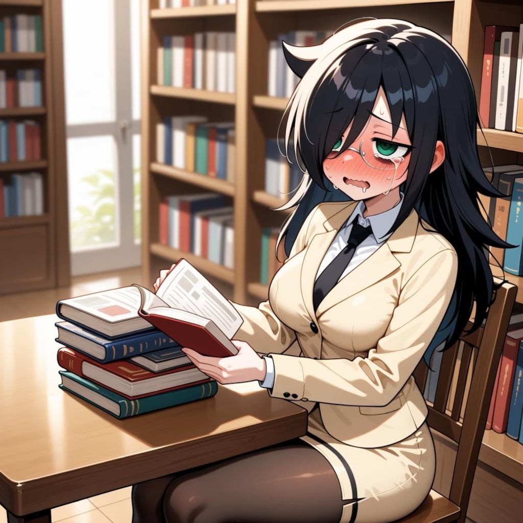 泣く読書教師コスプレ人妻