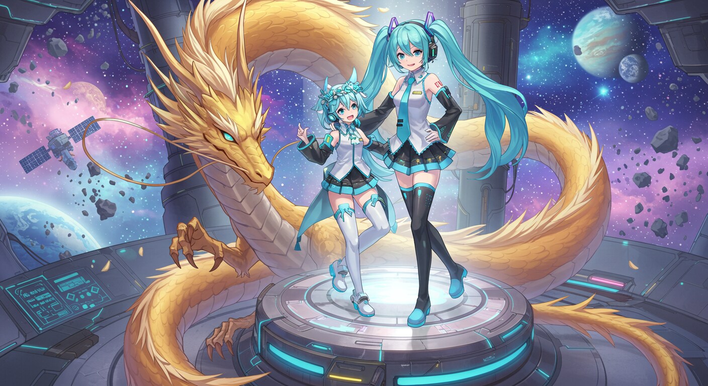 ゴールドドラゴンと初音ミク　　リメイク版 | の人気AIイラスト・グラビア