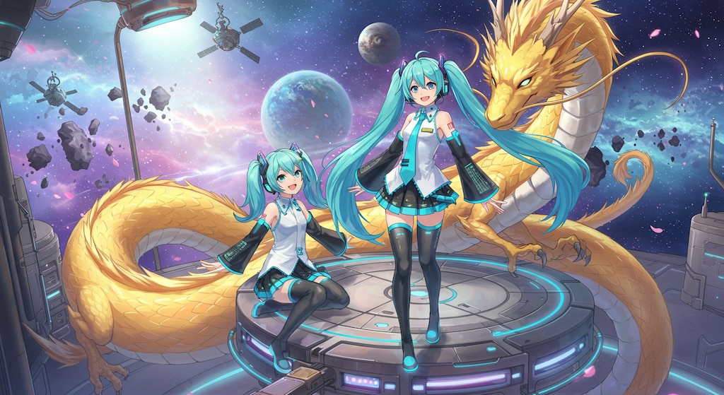 ゴールドドラゴンと初音ミク　　リメイク版