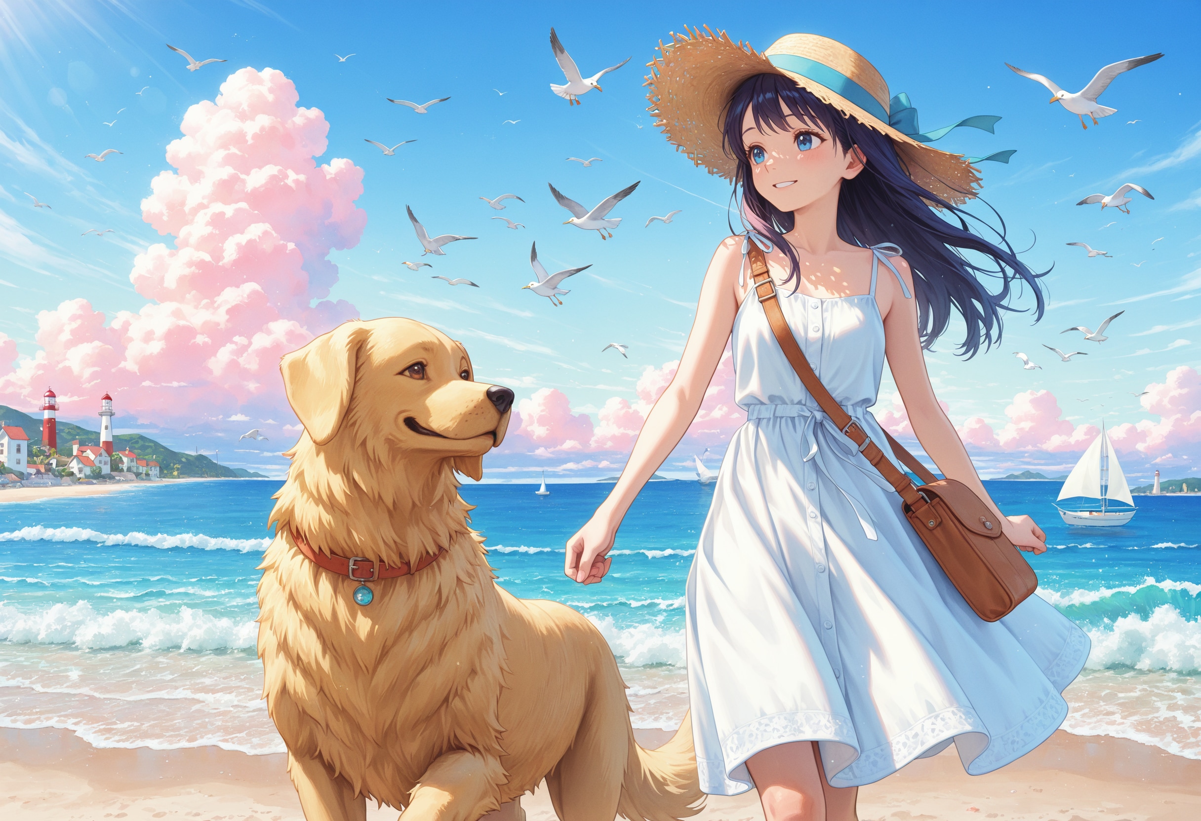 わんこと海へお散歩