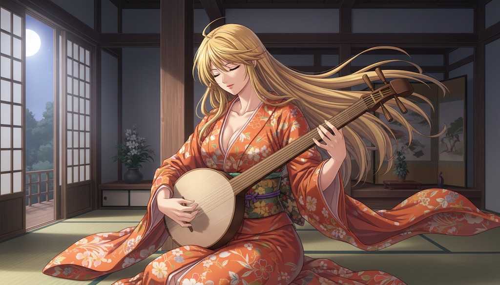 琵琶をひくカテジナさん。