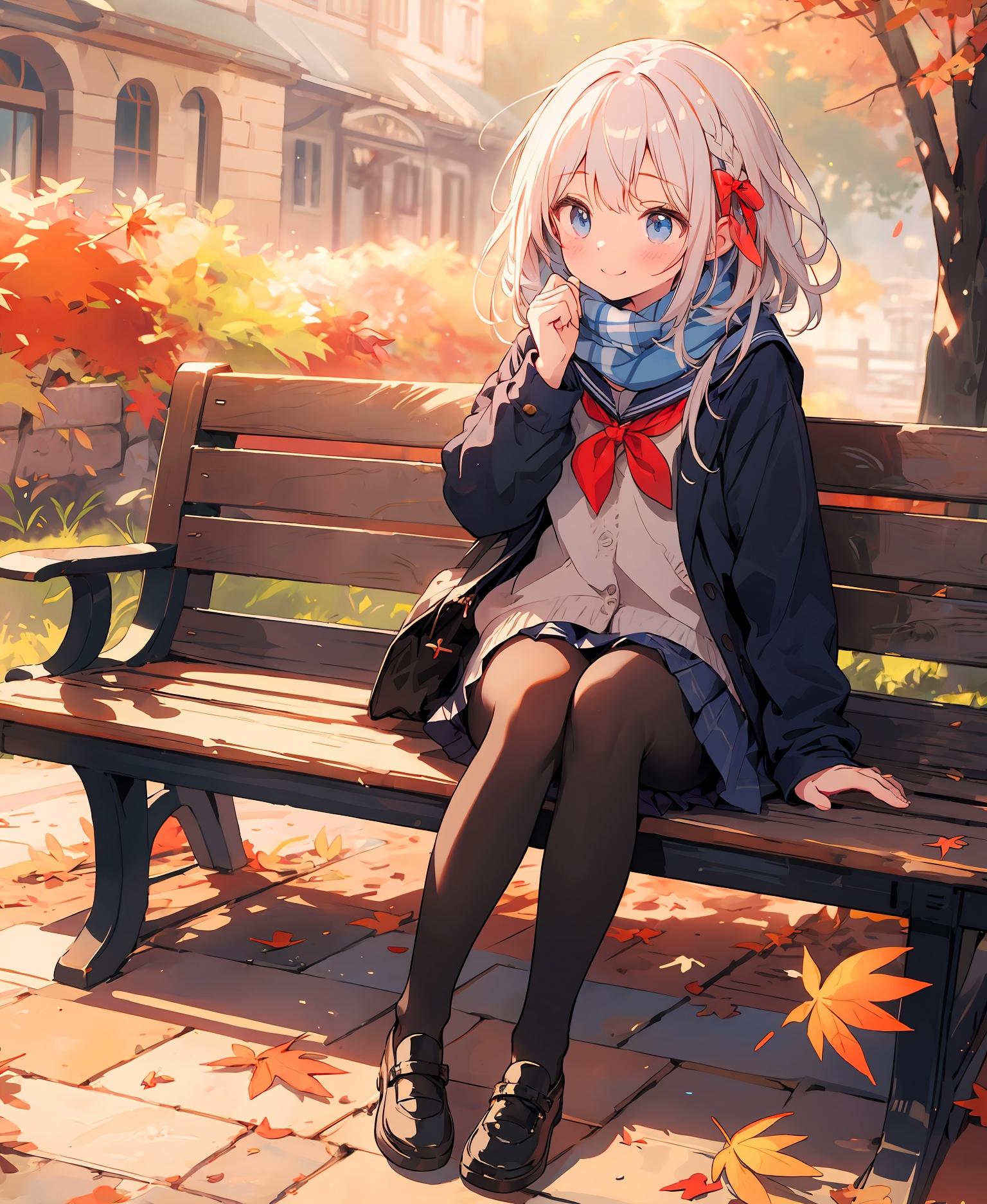 落ち葉と制服少女 | の人気AIイラスト・グラビア