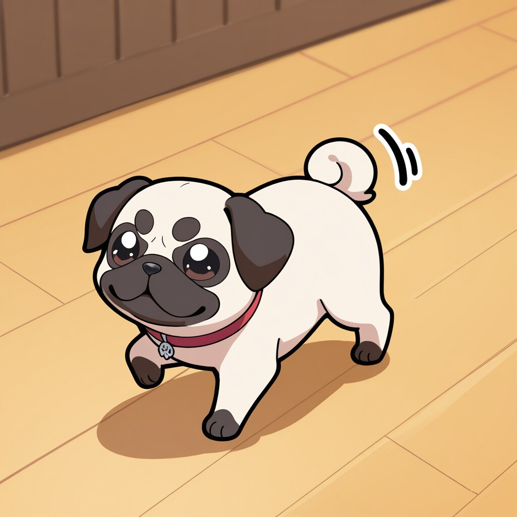 そろりと歩くパグ