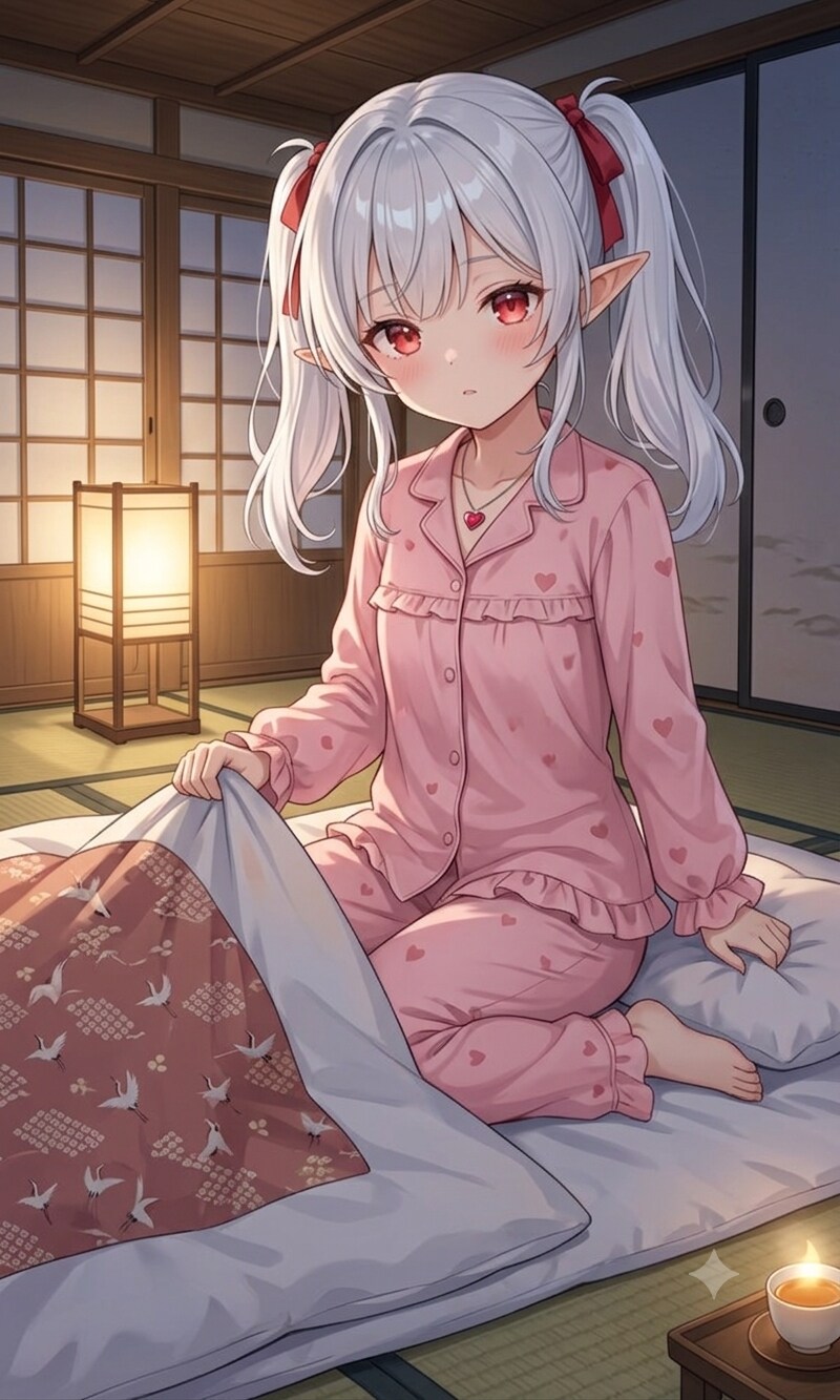 寝ようとしているシロネさん