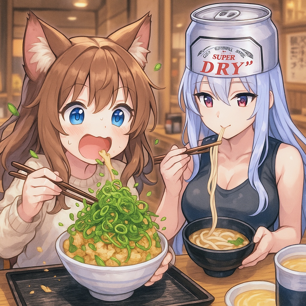 丸亀製麺で天かす丼を食べる小さな女の子