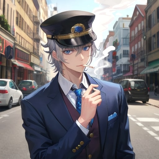 タバコを咥えた銀髪男性 | の人気AIイラスト・グラビア