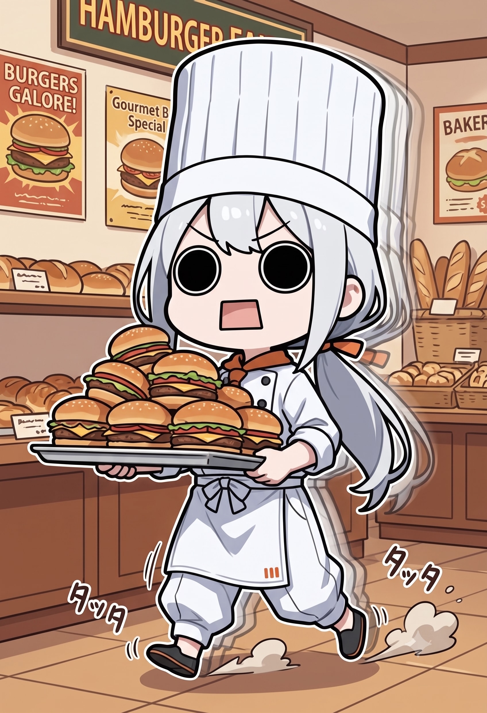 ハンバーガーを用意するえらいこっちゃ嬢