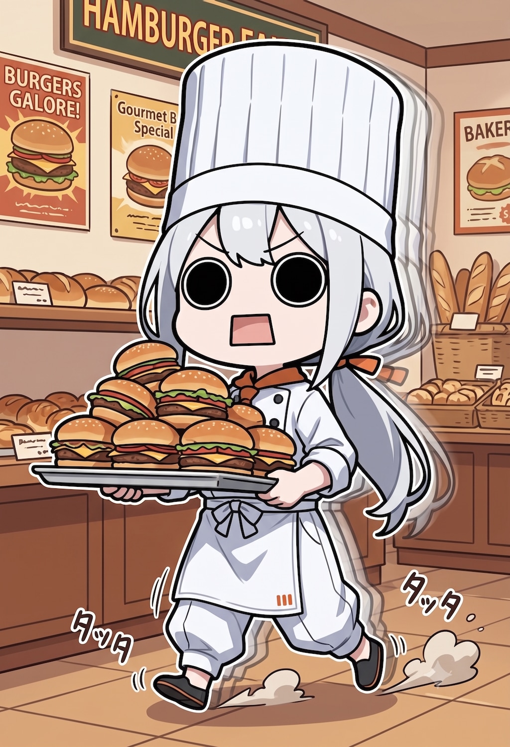ハンバーガーを用意するえらいこっちゃ嬢
