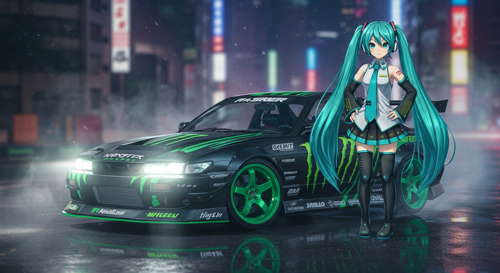 モンスターエナジーシルビアのドリ車と初音ミク