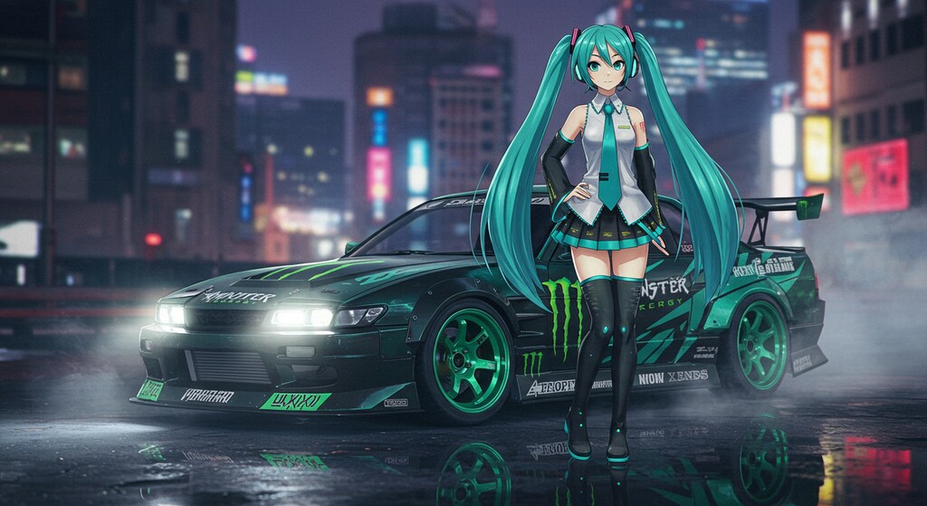 モンスターエナジーシルビアのドリ車と初音ミク