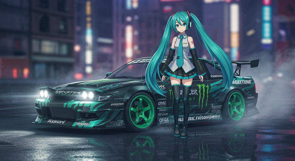 モンスターエナジーシルビアのドリ車と初音ミク