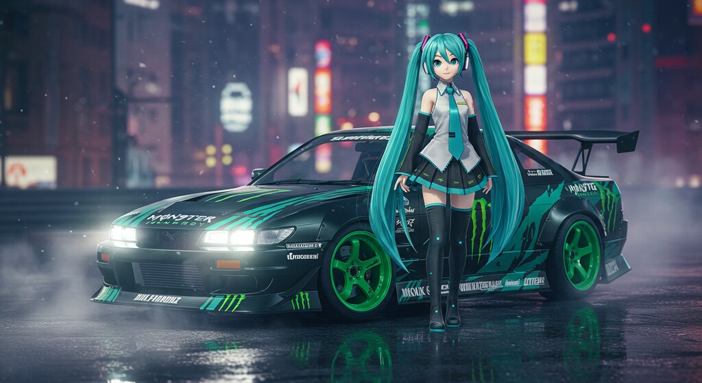 モンスターエナジーシルビアのドリ車と初音ミク
