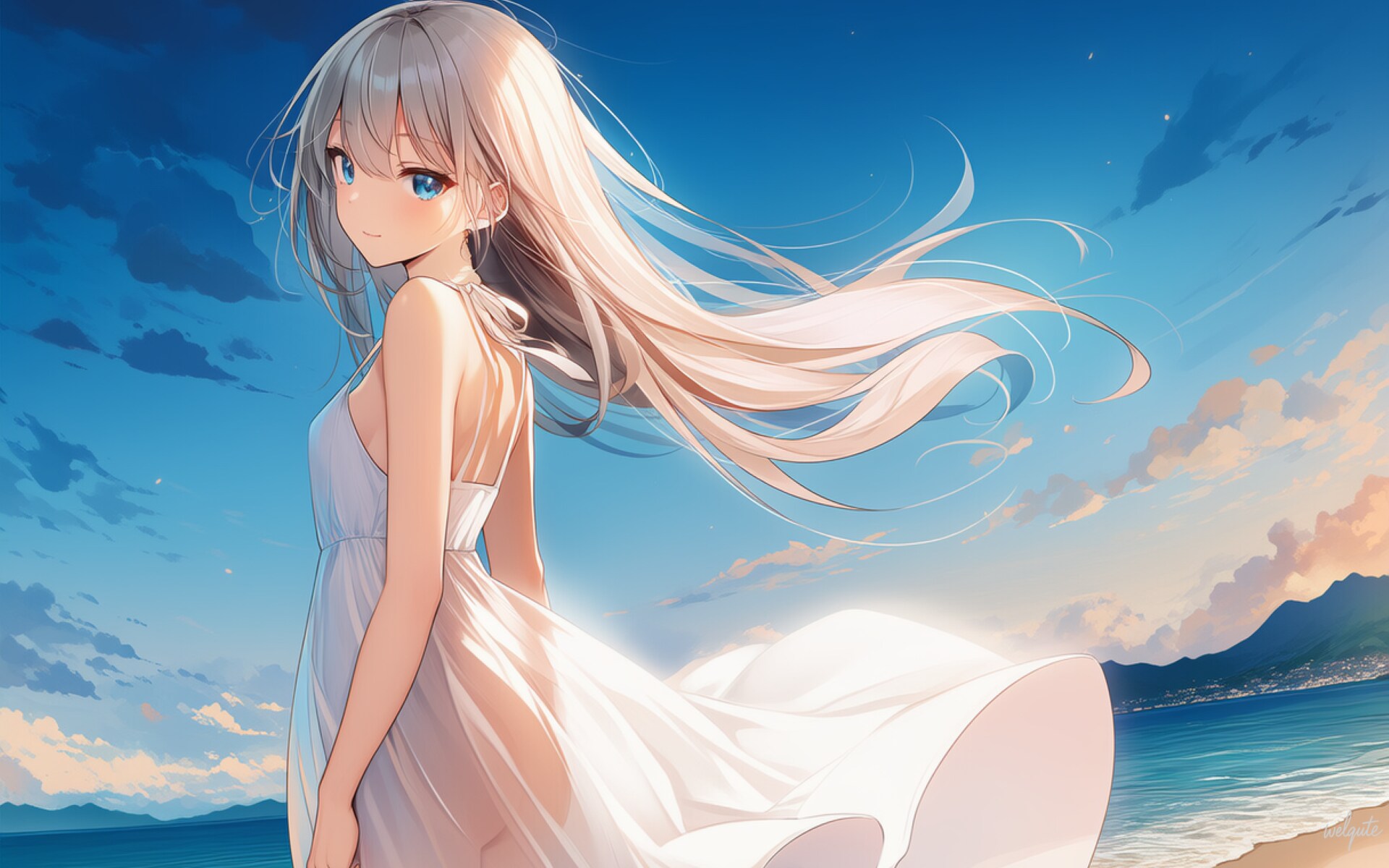 海辺に佇む少女