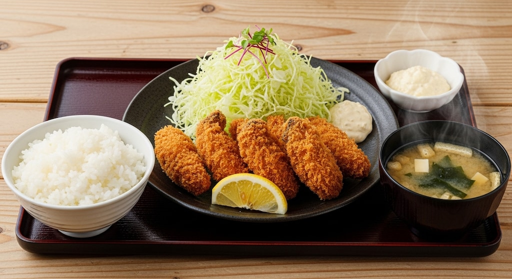 摩訶不思議食堂の牡蠣フライ定食