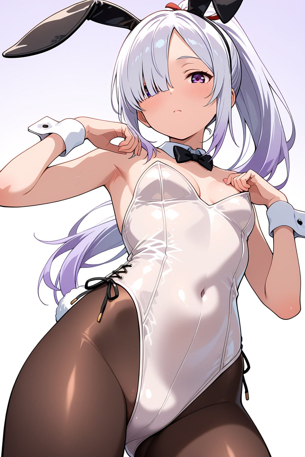 メカクレ薄紫髪ちゃん75『ローアングル+胸の谷間』